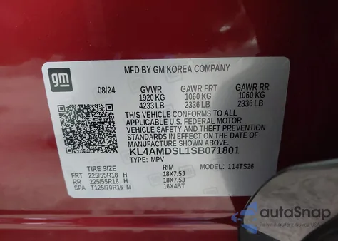 2025 Buick Encore Gx Sport Touring Fwd из США, поврежденный, VIN KL4AMDSL1SB071801